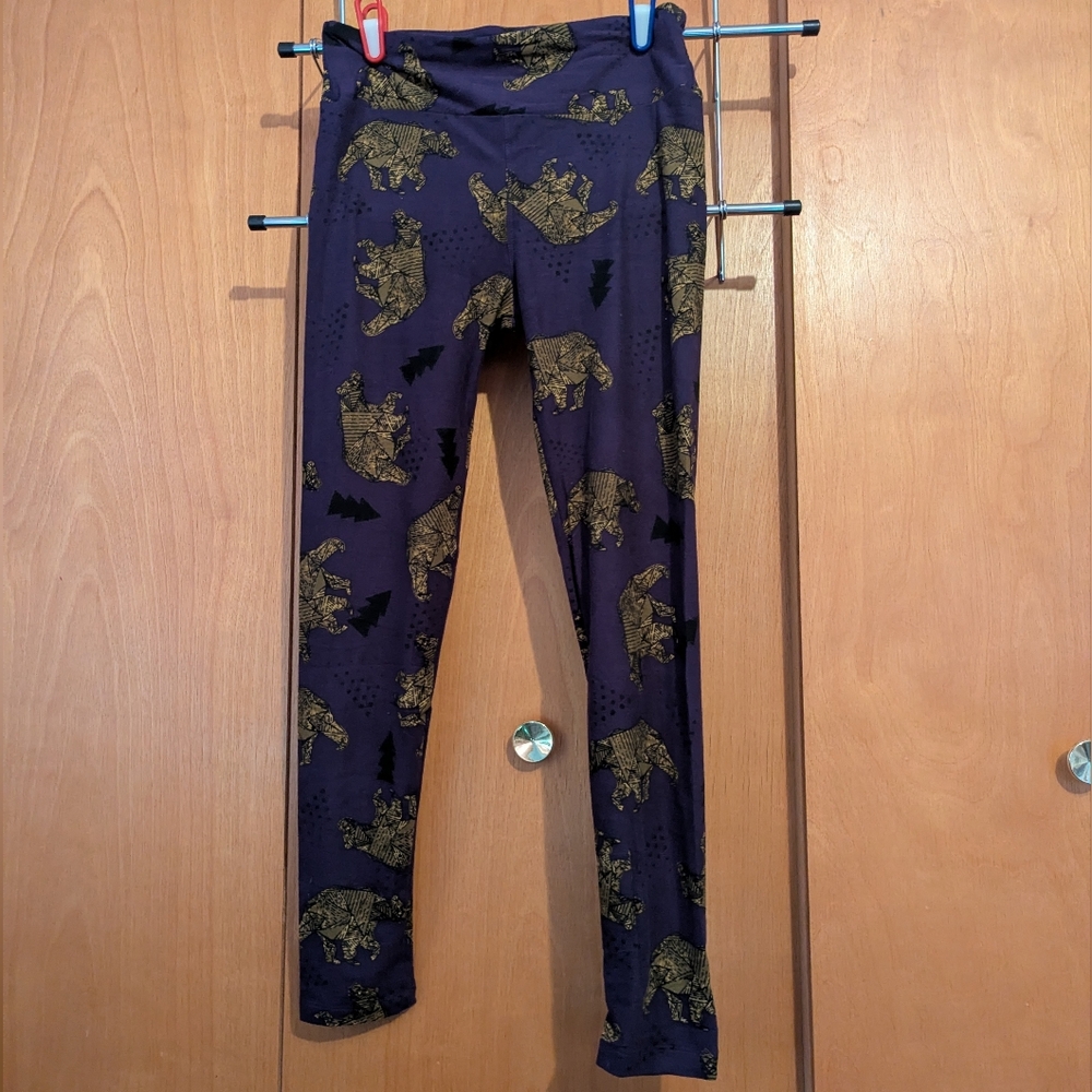 LuLaRoe OS Purple Brown Bear Print Leggings